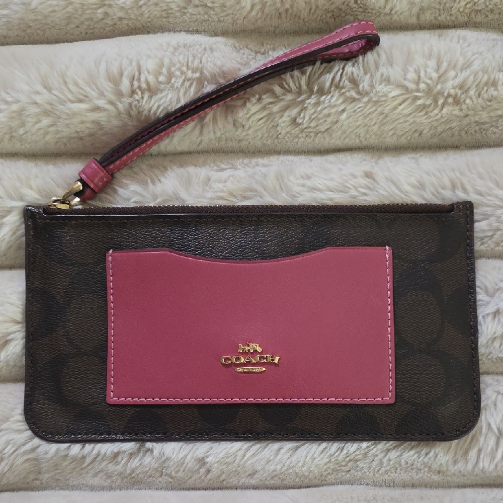 Coach Dark Brown and Pink Wristlet